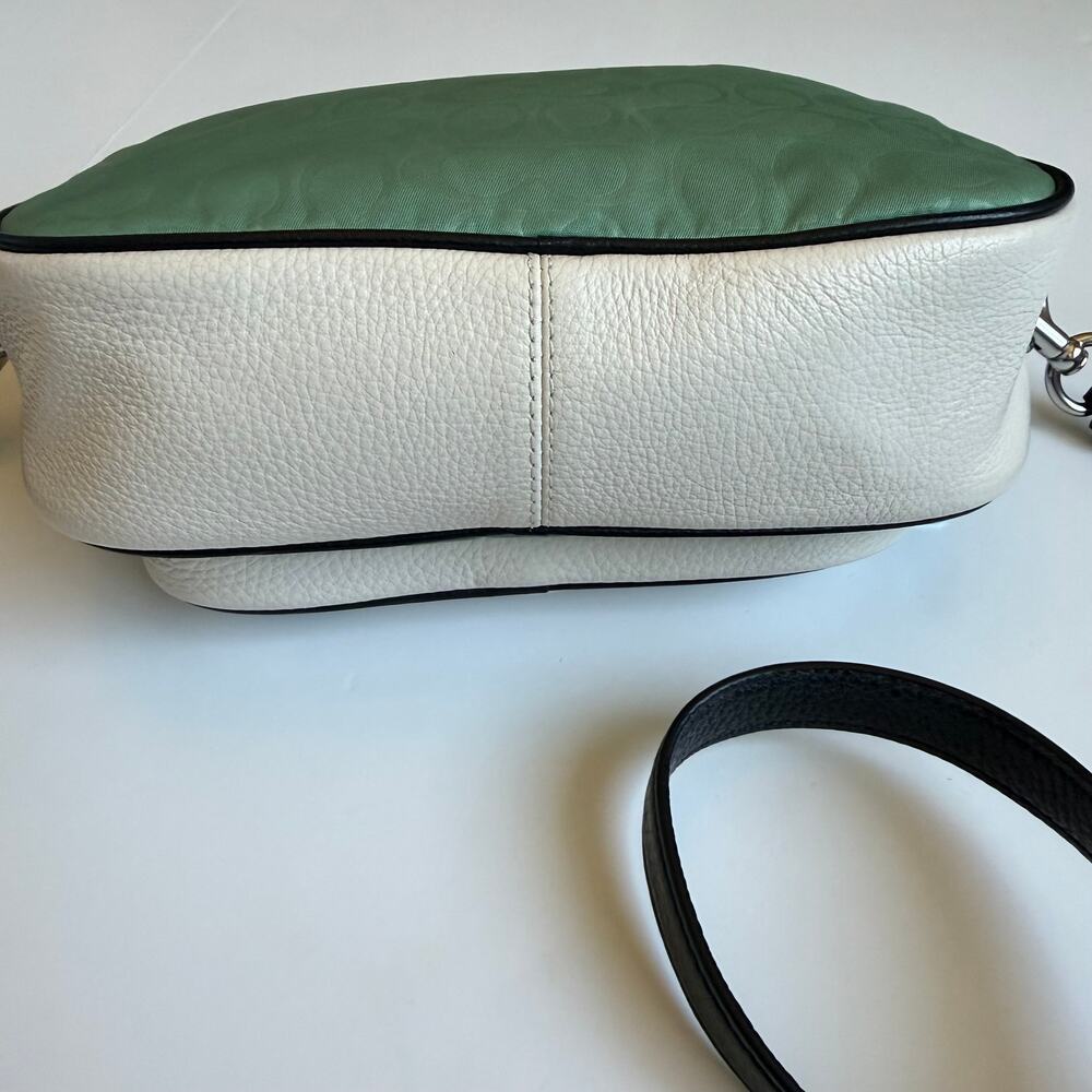 Coach Court Colorblock Crossbody Bag Green White Leather Nylon Signature - Picture 12 of 14
